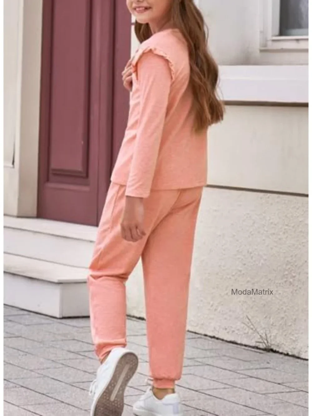 Tween Girls 2 Piece Outfit Ruffle Long Sleeve T Shirt and Casual Stretch